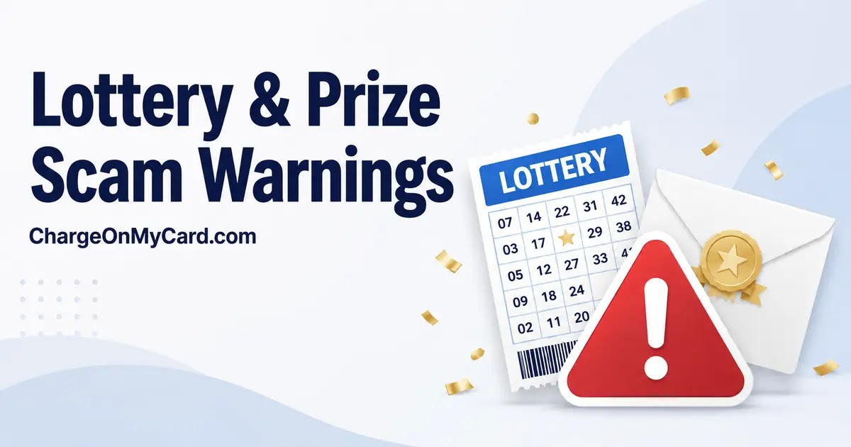 Lottery and Prize Scam Warnings Lottery and prize scam warnings with a lottery ticket, prize envelope, and red warning symbol