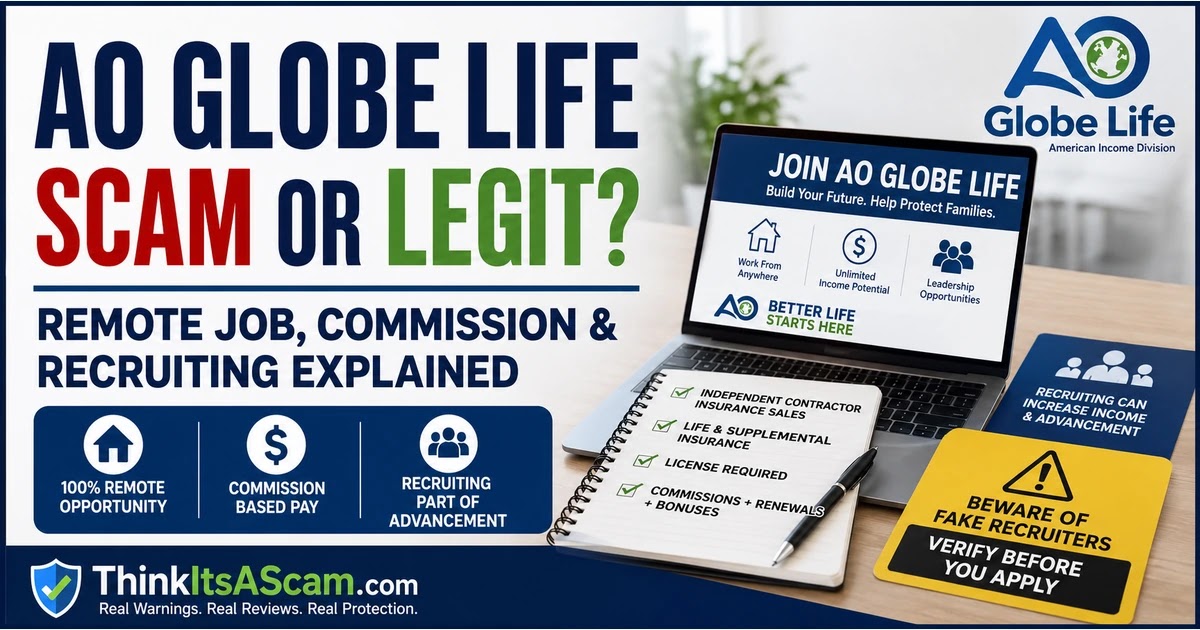 AO Globe Life Scam or Legit AO Globe Life scam or legit review explaining the remote insurance job, commission-based pay, recruiting, and fake recruiter warnings